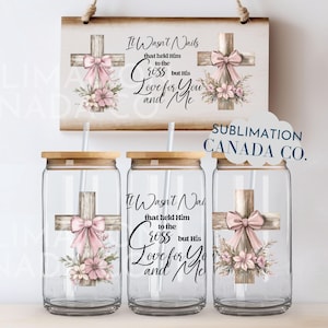 Christliches Kreuz Glasdose UV DTF, 16 Unze Libbey Wrap Coquette Christian Ostern Sublimationsbecher PNG Digital Jesus Affirmation Glaube UvDtf