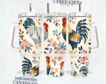 Rooster 40 Oz Tumbler Wrap, 40 Oz Wrap Rooster Tumbler, Rooster pattern Sublimation Design Digital Download PNG Instant DIGITAL ONLY Chicken