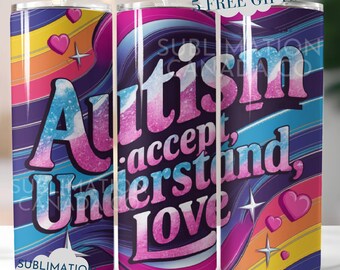 Autism 20 Oz Tumbler Wrap Autism Awareness 20 oz Tumbler Wrap Pink Sparkles Autism Mom Wraps for Sublimation 20 Oz Wrap Neurodiversity Wrap