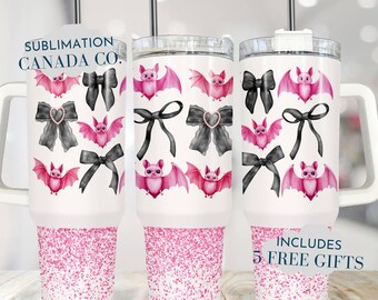 Coquette Bats Halloween 40 Oz Tumbler Wrap, 40 Oz Wrap Black Bows Halloween Sublimation Tumbler Download PNG Instant DIGITAL ONLY