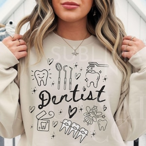 Arte de dentista doodle PNG, paquete de higienista dental PNG, asistente dental SVG, sublimación de dentista, dentista pediátrico, hada de los dientes profesional