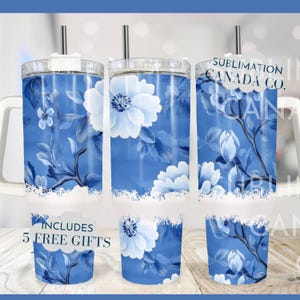 Chinoiserie Blue Floral 40 oz Tumbler Wrap,40oz Chinoiserie Spring Tumbler with Handle PNG Sublimation Design, Grand Millennial Digital File