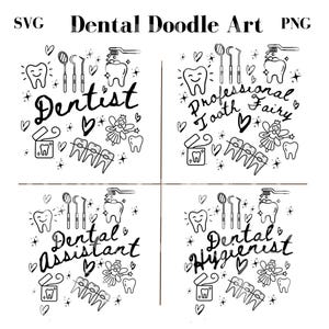 Dentiste Doodle Art Png, hygiéniste dentaire PNG Bundle, assistant dentaire SVG, sublimation dentiste, dentiste pédiatrique, fée des dents professionnelle