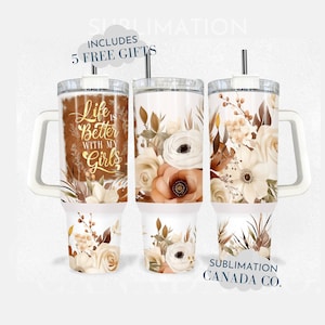 Mamma di ragazze Tumbler da 40 Oz, Tumbler da 40 Oz per sublimazione per la festa della mamma Scarica PNG istantaneo SOLO DIGITALE Boho Floral Girls Mama png