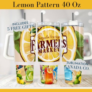 Tequila Lovers Lemon 40 Oz Tumbler Wrap, 40 Oz Wrap Farmers Market Tumbler Wrap,Lemon Sublimation Design Download PNG Instant DIGITAL ONLY