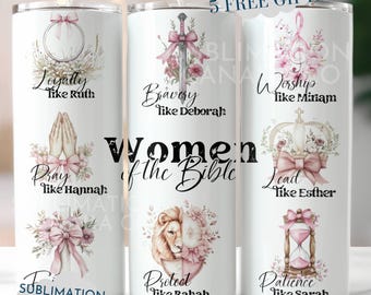 Women of the Bible 20 oz Tumbler Wrap Coquette Christian Affirmation 20 oz Tumbler Wrap Sublimation 20 Oz Wrap Faith Biblical Women Png Wrap