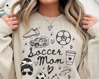 Soccer Mom PNG, Doodle ręcznie rysowane Soccer Png, Soccer Mama SVG, Natychmiastowe pobieranie cyfrowe tylko, Doodle Art Soccer Png, Soccer Moms Design