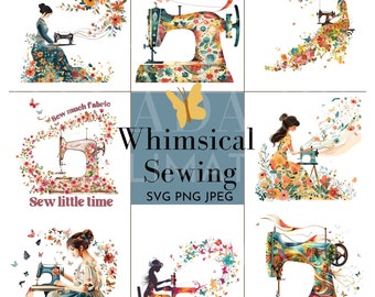 Whimsical Floral Sewing Clipart Quilting Png Floral Sewing SVG PNG Bundle Sewing Machine png Butterfly Sew Svg Design Download ONLY Digital