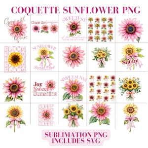 Coquette Sunflower Png,Girassol Svg, Coquette Aesthetic Sunflower Clipart, Sublimação de camiseta de girassol,Somente download de design de girassol rosa