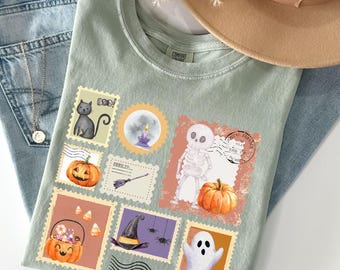 Halloween Stamp Shirt Design Svg Clipart Trendy Fall Shirts png Stamp Ghosts Witches Svg, Cute Stamp Design Download for Halloween Autumn
