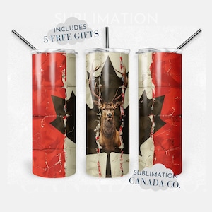 Vaso de caza Png 20 oz Skinny Tumbler Wrap Sublimación Png Canadá Bandera Diseño de sublimación Descargar Instant DIGITAL SOLAMENTE Hunt Maple Leaf