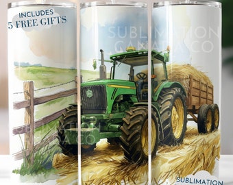 Tractor Lover Tumbler Wrap, 20oz Skinny Sublimation Tumbler Design,Farm Sublimation Wrap,Farming Harvest Time Tractor Tumbler PNG Downloads