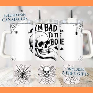 Envoltorio para vaso de Halloween de 40 oz con esqueleto aterrador, envoltura para vaso de Halloween de 40 oz con diseño de Bad to the Bone, descarga de sublimación PNG instantánea SOLO DIGITAL