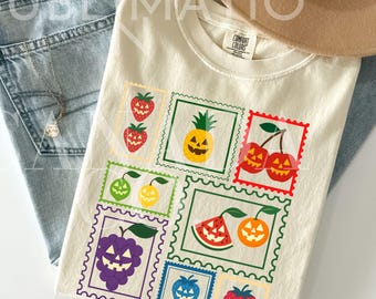 Summerween Obst Stempel Png Halloween Shirt Design SVG Clipart Obst Erdbeere Kirsche PNG Stempel Zitronen Blaubeere SVG, Farmers Market Download