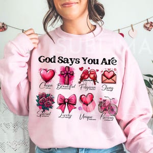 Affirmation chrétienne Coquette femme Png, Dieu dit que vous êtes Png, Pâques chrétien Png, Tshirt Sublimation Coquette Christian, téléchargement numérique