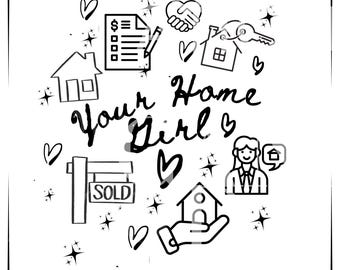 Vastgoed PNG, doodle handgetekende huismeisje Svg, makelaar SVG, alleen instant digitale download, doodle kunst makelaar png, Your Home Girl