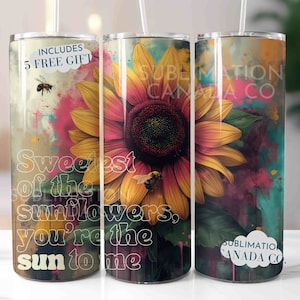 Papier d'emballage pour gobelet abeille et tournesol, design de gobelet à sublimation mince 20 oz, papier d'emballage pour sublimation musique country, le plus doux des tournesols à télécharger