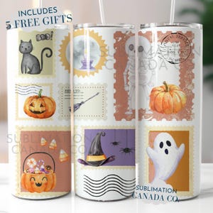 Lindo envoltorio para vaso de Halloween de 20 oz, envoltorio para vaso de gato negro PNG, fantasma de Halloween PNG para vaso delgado, sublimación de Halloween, sombrero de bruja, temporada