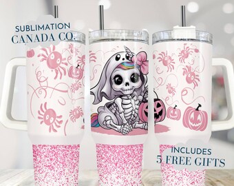 Halloween Unicorn Skeleton 40 Oz Tumbler Wrap, 40 Oz Wrap Coquette Halloween Sublimation Tumbler Download PNG Instant DIGITAL ONLY Cute Png