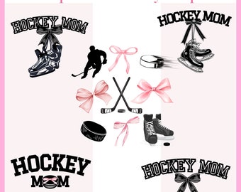 Coquette Hockey Mom Png, Paquete SVG de hockey, Solo descarga digital, Coquette Hockey Clipart Png, Camiseta de hockey de sublimación de hockey y arcos Png