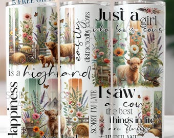 Highland Cows Tumbler Wrap PNG 20 oz Skinny Tumbler Sublimation Design Instant Digital Download Only, Funny Country Girl Cow Tumbler Wrap