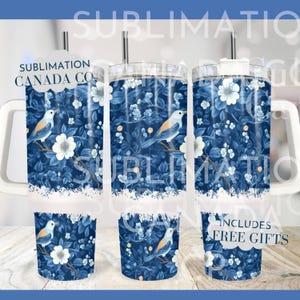 Chinoiserie Blue Floral 40 oz Tumbler Wrap,40oz Chinoiserie Spring Tumbler with Handle PNG Sublimation Design, Grand Millennial Digital File