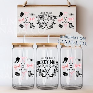 Hockey Mom Social Club Glasdose UV DTF, 16 Oz Libbey Wrap Kokette Hockey Sublimationsbecher PNG Digitaler Download Nur Sport Mom UvDtf