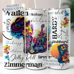 Emballage pour verre de 20 oz, chanteurs de musique country, emballage de 20 oz Country Star png Urban Boot Guitare Sublimation Tumbler Téléchargement PNG instantané uniquement