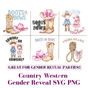 Country Western Boots Or Bows Gender Reveal PNG, Retro Cowgirl Cowboy Shower Reveal Party PNG, Western Sublimation, Rodeo Country Design