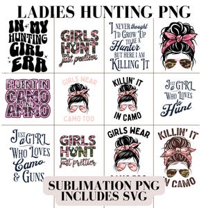 Mujeres cazando PNG, diseños de sublimación de camisetas de caza, SVG de caza, paquete de imágenes prediseñadas de chicas cazando, PNG de caza, SVG divertido de caza, solo descarga