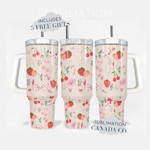 Strawberry 40 Oz Tumbler Wrap  Bundle Spring Wraps Sublimation Digital Download Strawberry PNG Kawaii Coquette Floral Skeleton 40 Oz Wrap