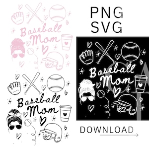 Baseball Mom PNG, Doodle Hand gezeichneter Baseball Png, Baseball Mama SVG, sofortiger digitaler Download nur, Doodle Art Baseball Png, Baseball Mama Design