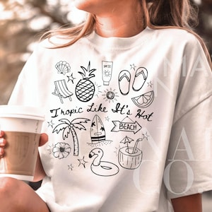 Doodle Design Tropical Png, Beach Life Mug Svg Clipart Vacation Shirt Png Ocean Doodle Svg, Doodle Art Tropical Day Drinking Design Download
