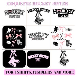 Hermana de hockey coqueta PNG, paquete SVG de hockey, solo descarga digital, clipart de hockey coqueta PNG, camiseta de hockey con sublimación de hockey y moños