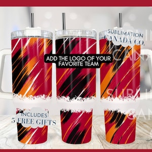 Custom Sports Team 40 Oz Tumbler Wrap, Black, Red and Orange Football, Logo Sublimation Tumbler Tampa Football League Colors DIGITAL ONLY