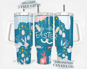 Paashaas 40 Oz Tumbler Wrap, 40 Oz Wrap Blue Easter Sublimatie Tumbler Design Digitale Download PNG Instant DIGITAAL ALLEEN Lente