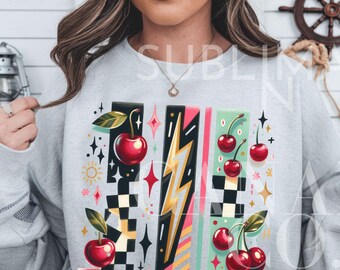 Retro Cherry Png, Cherry Svg,Lightning Cherry Clipart, Cherry Tshirt Sublimation, Cherry Shirts, Summer Retro Fruit Png Design Download Only