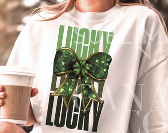 Coquette St Patricks Day Png, Lucky Bow Svg, St Patrick's Bow Clipart, Lucky Png, Clover Bow SVG, St Patrick Day Shirt Digital Download Only