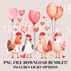 Valentines Chicken Png, Galinha e Galo Valentines, Cute Hen Png, Coração Valentines Design, Cartão de Dia dos Namorados png, Pássaros Digital Download