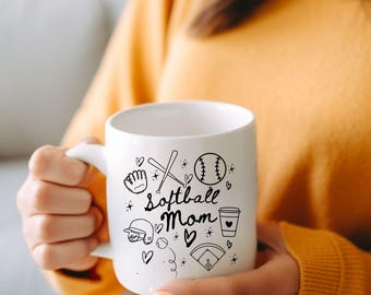 Softball Mom Becher PNG, Doodle Hand gezeichnet Softball Png, Softball Mama SVG, sofortiger digitaler Download nur, Doodle Art Softball Mom Becher Design