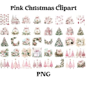 Clipart de Navidad rosa, temporada brillante PNG, sublimación navideña bohemia PNG, solo descarga digital, regalos PNG, sublimación navideña rosa