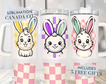 Schattig dambord paashaas beker wrap, 40oz paasbeker met handvat png sublimatie ontwerp, retro paashaas digitaal bestand