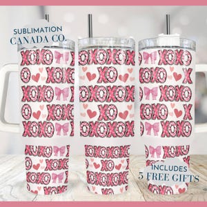 Emballage pour gobelet Saint-Valentin 40 oz Sublimation XOXO 40 oz PNG valentine 40 oz Coquette design coeurs Saint Valentin emballage PNG 40 oz