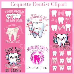 Dentista Png, Higienista Dental Coquette PNG Bundle, Coquette Dental SVG, Kawaii Coquette Dentist Sublimation, Pink Dental Assistant Pediatric