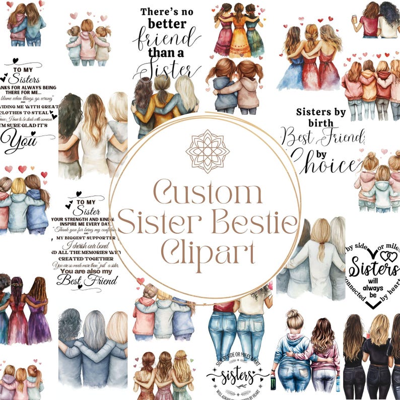 Sister Bestie Clipart Png Best Sisters Design UV DTF Sister Love Quote