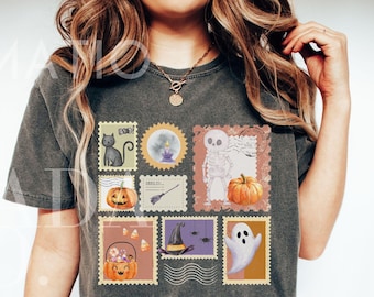 Halloween Stamp Shirt Design Svg Clipart Trendy Fall Shirts png Stamp Ghosts Witches Svg, Cute Stamp Design Download for Halloween Autumn