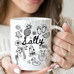 Doodle Design Salty Mug Png Beach Life Mug Svg Clipart Vacation Shirt Png Ocean Doodle Svg,Doodle Tropical Day Drinking Design Download ONLY
