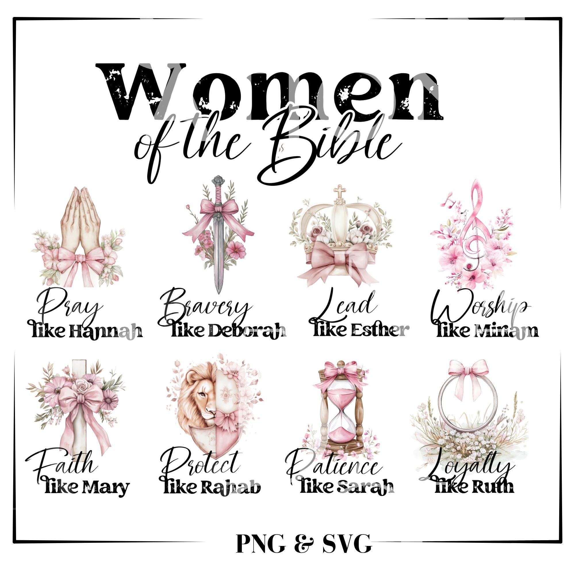 Coquette Women of the Bible Christian Affirmation Png,Christian Women Png,Easter Christian Png,Tshirt Sublimation Coquette Christian Digital