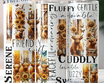 Highland Cows Tumbler Wrap PNG 20 oz Skinny Tumbler Sublimation Design Instant Digital Download Only, Cow Lover Farm Life Tumbler Wrap