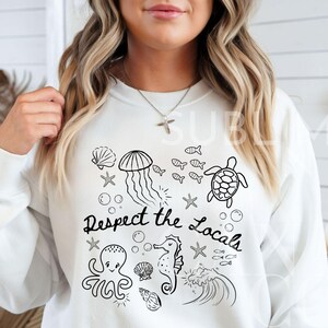 Doodle Design Respect the Locals Png Beach Life Svg Clipart Vacation Shirt Png Ocean Doodle Svg, Doodle Tropical Sea Life Design Download